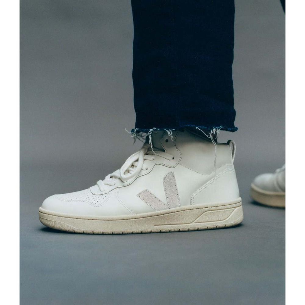 Veja V-15 LEATHER Magasszárú Női White/Beige | HU 368OKI